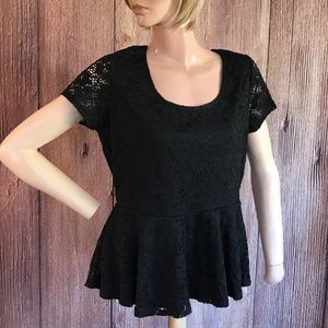 Absolutely Famous Black Lace Peplum top Large